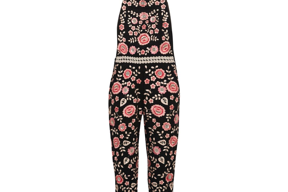 Embroidered Embellished Crepe Overalls