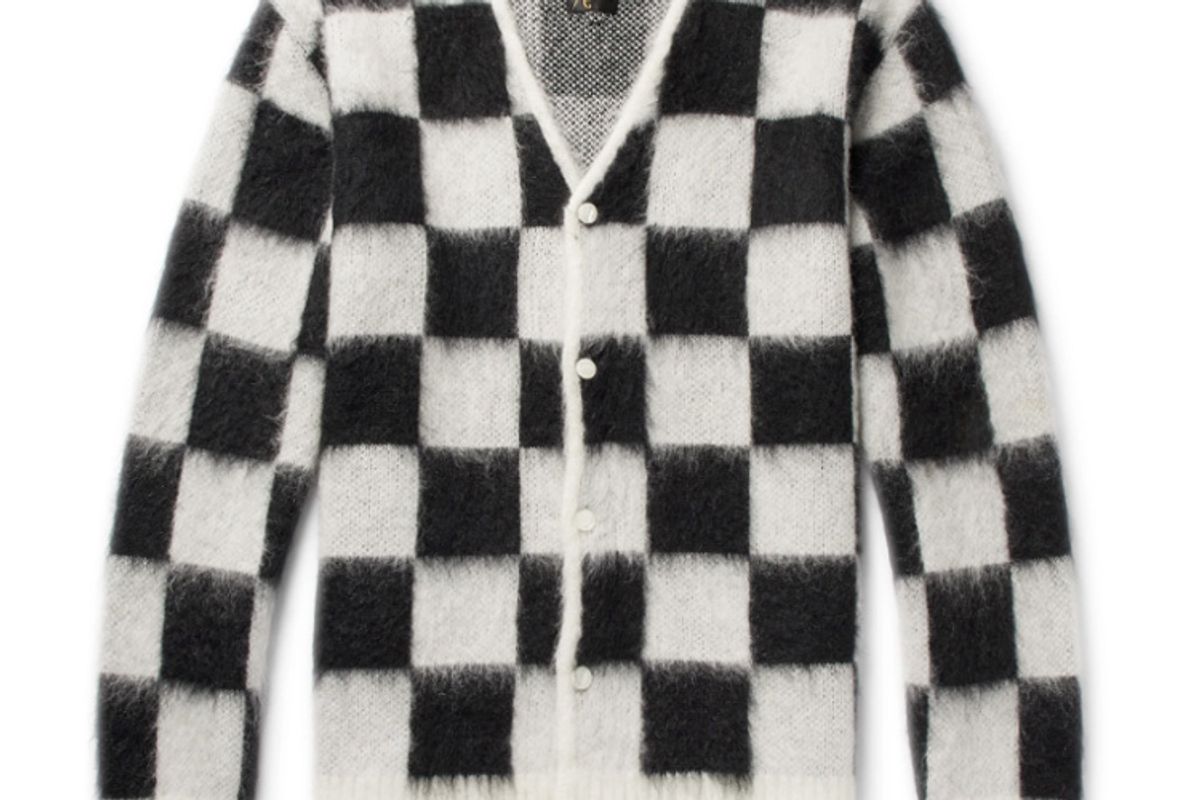 needles checkerboard mohair blend cardigan