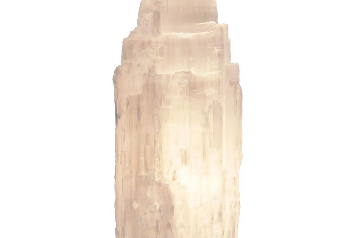 new age source white selenite electric lamp