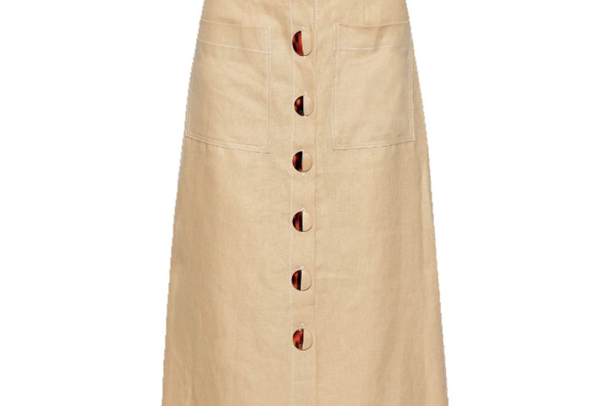 nicholas button detailed linen midi skirt