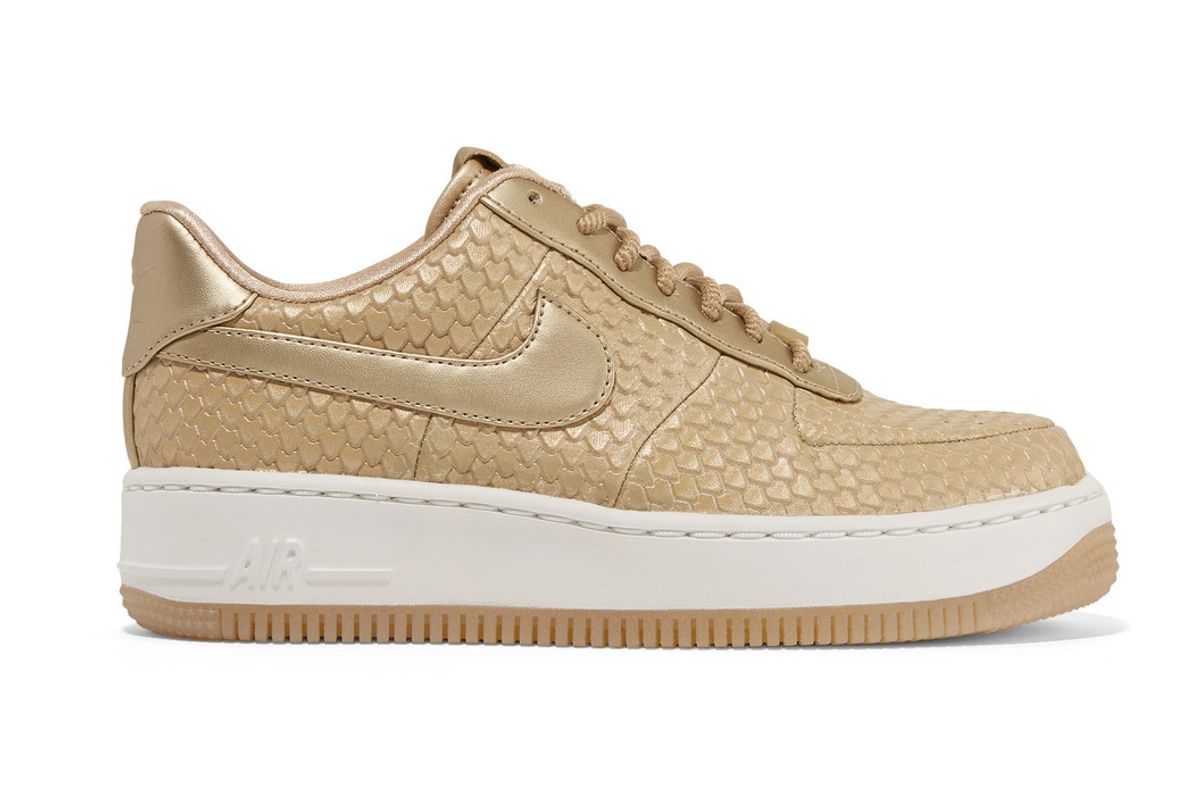 nike nikelab air force 1 metallic snake-effect leather sneakers