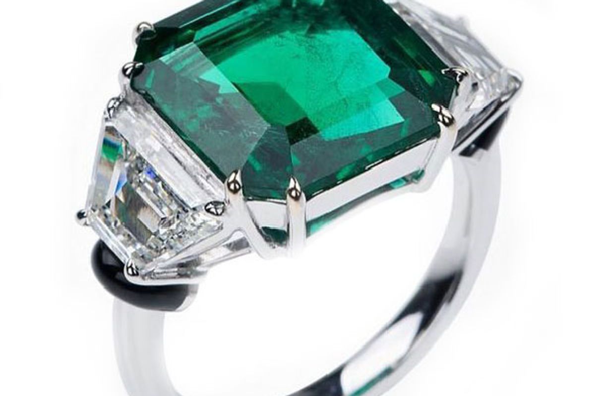 White gold ring with square emerald