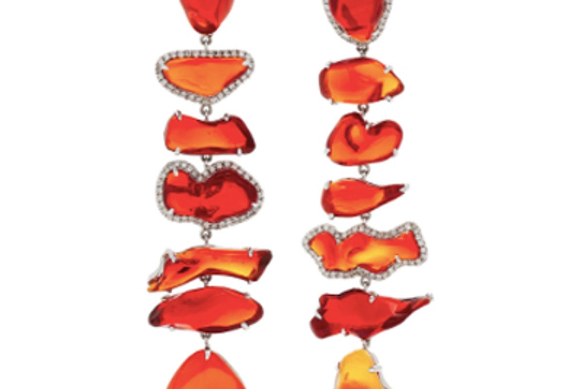 nina runsdorf one-of-a-kind fire opal long earrings