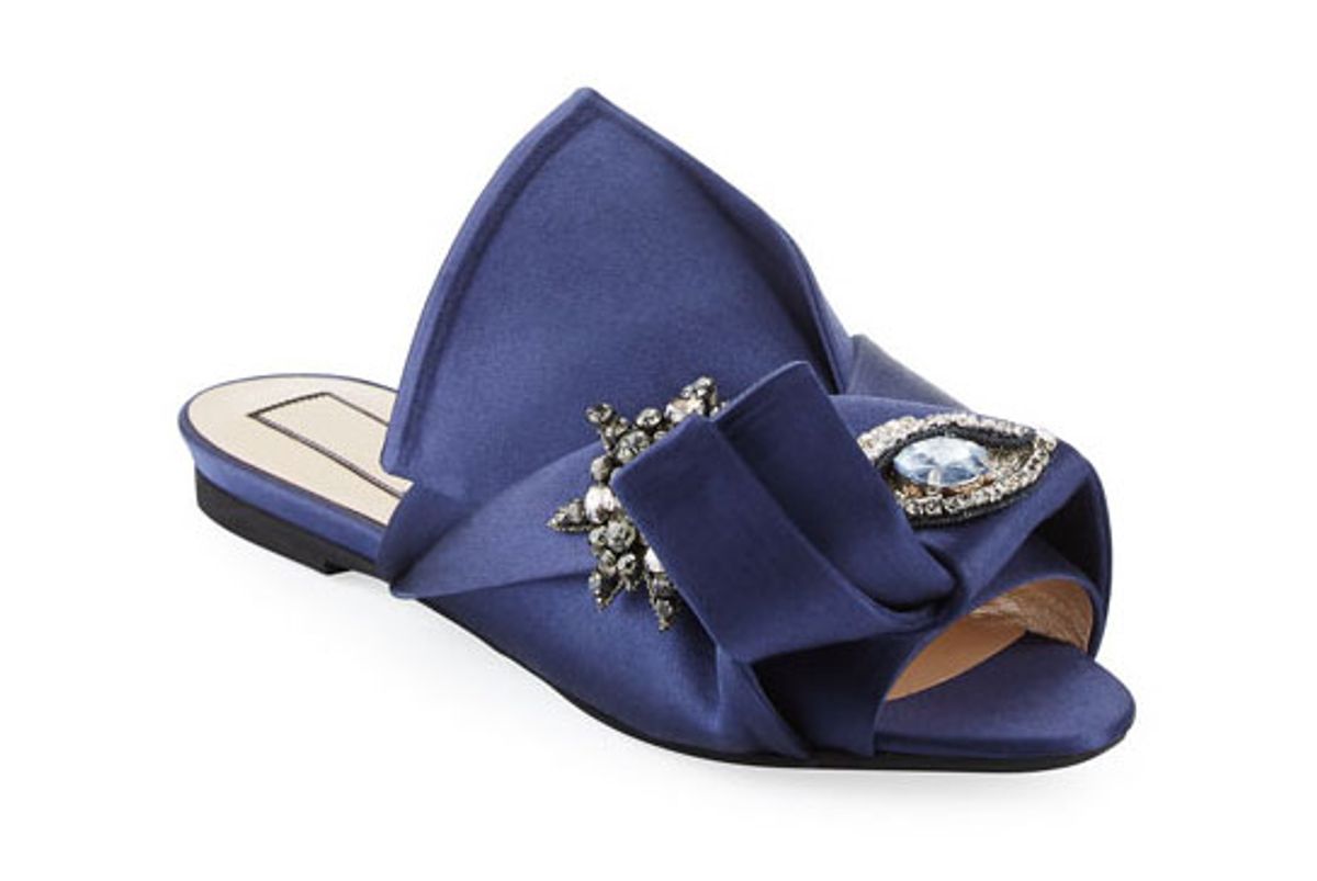 no 21 crystal eye satin flat slide sandal