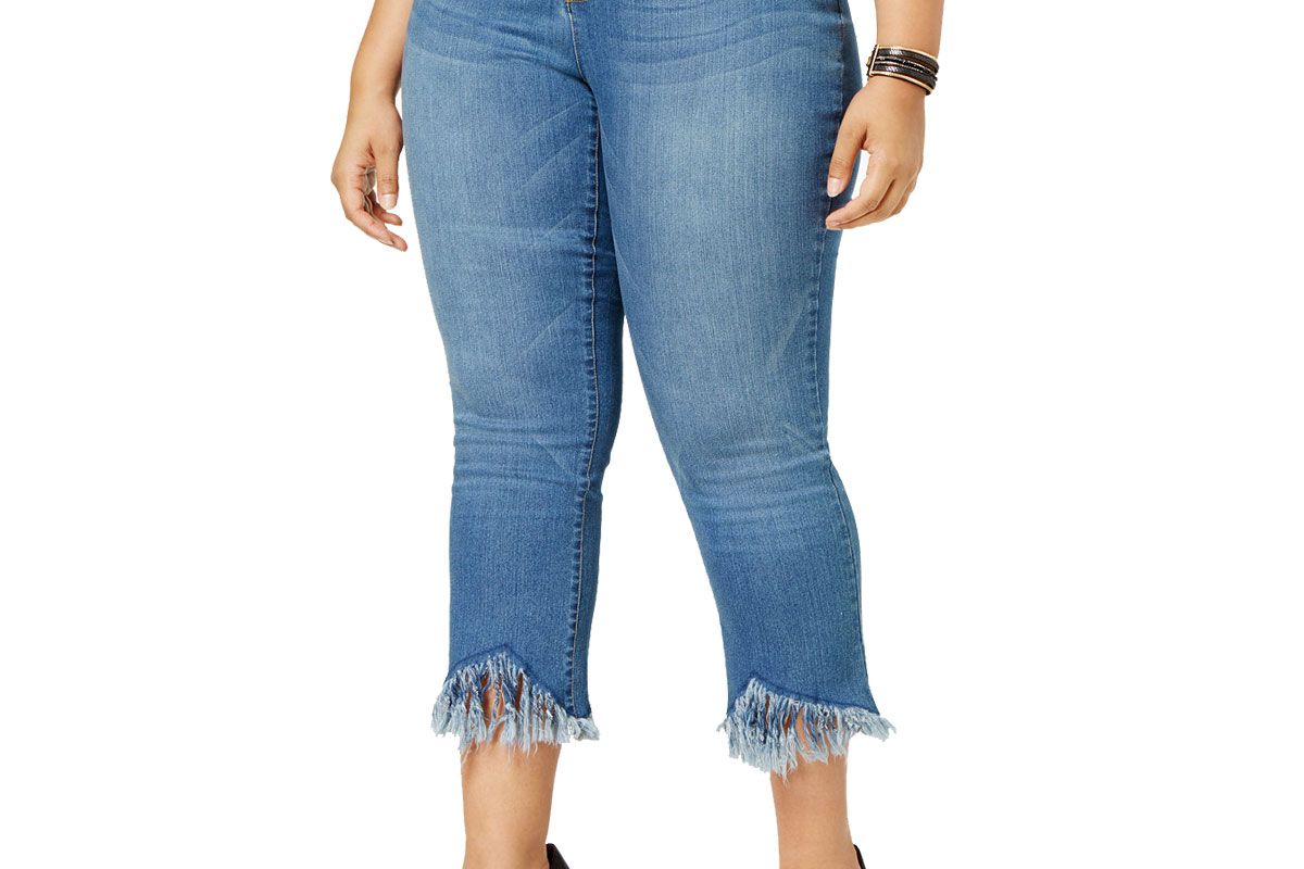 Plus Size Fringed Cropped Jeans