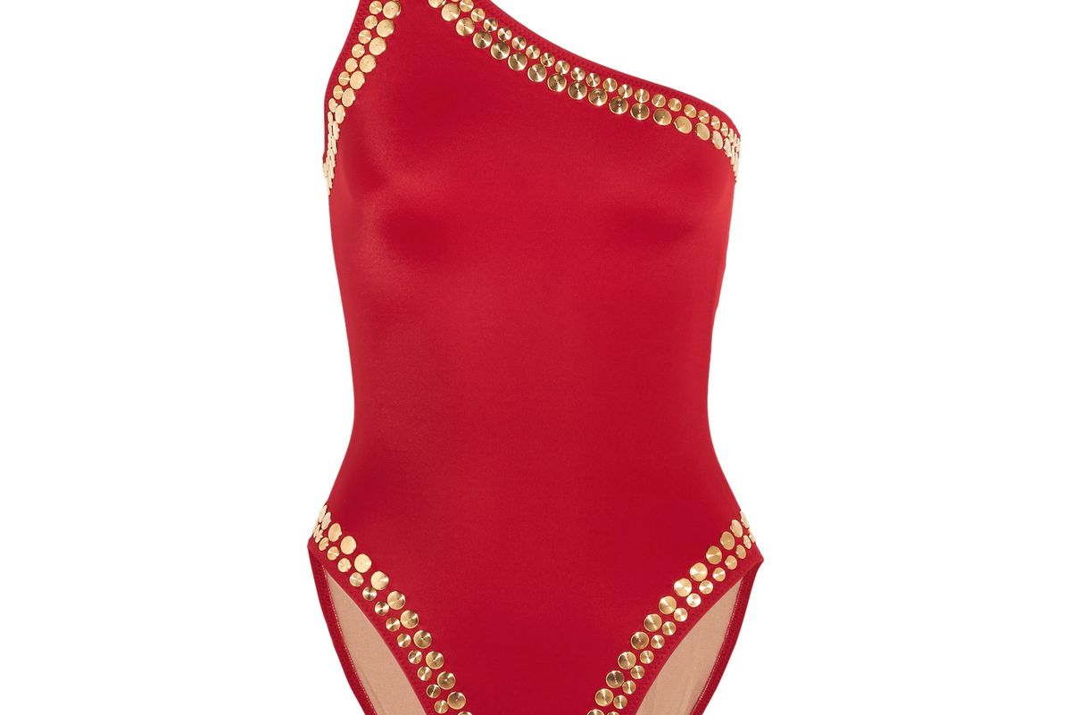 Mio One-Shoulder Studded Swimsuit
