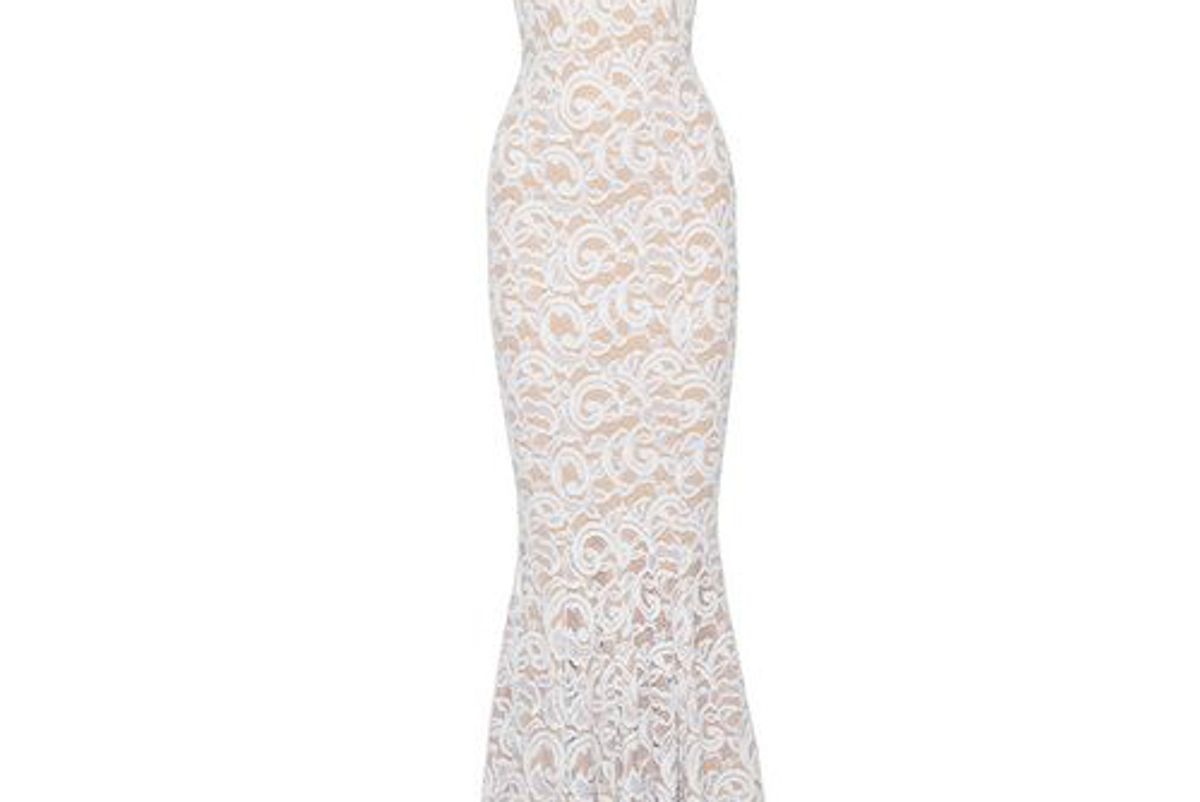 norma kamali strapless fluted lace gown