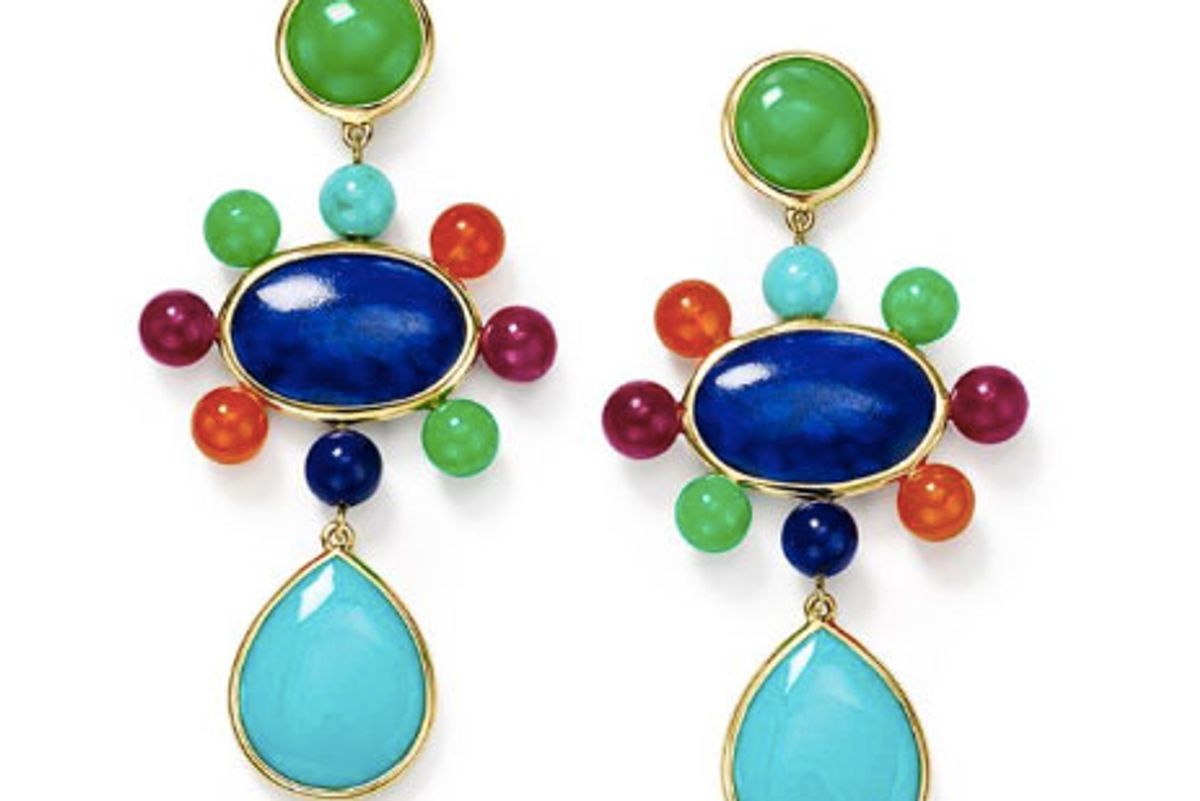nova post drop earrings with satellite beads in riviera sky in 18k gold