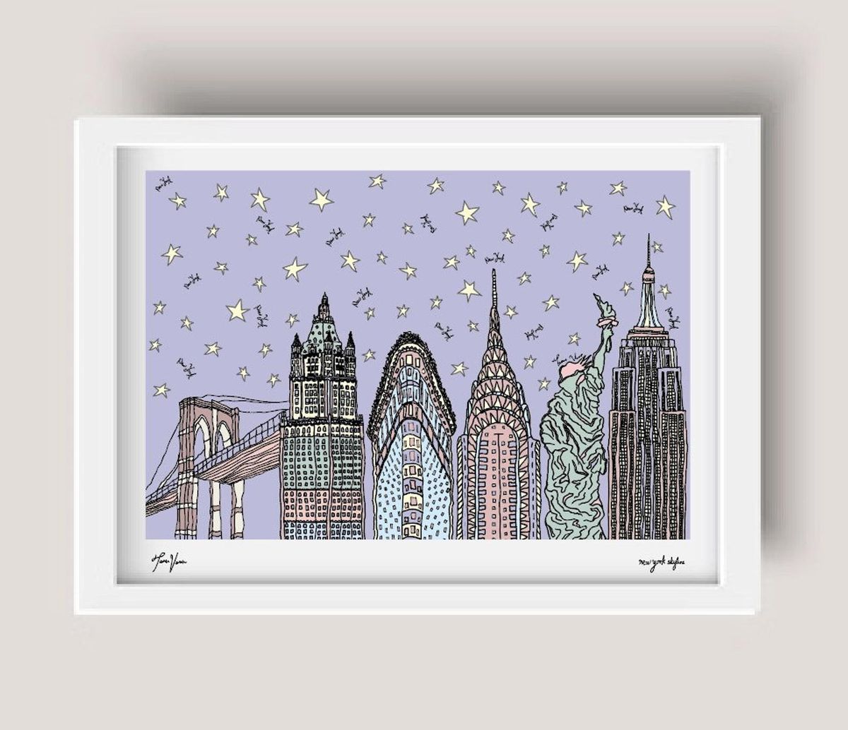 nyc curated new york print starry pastel new york city print