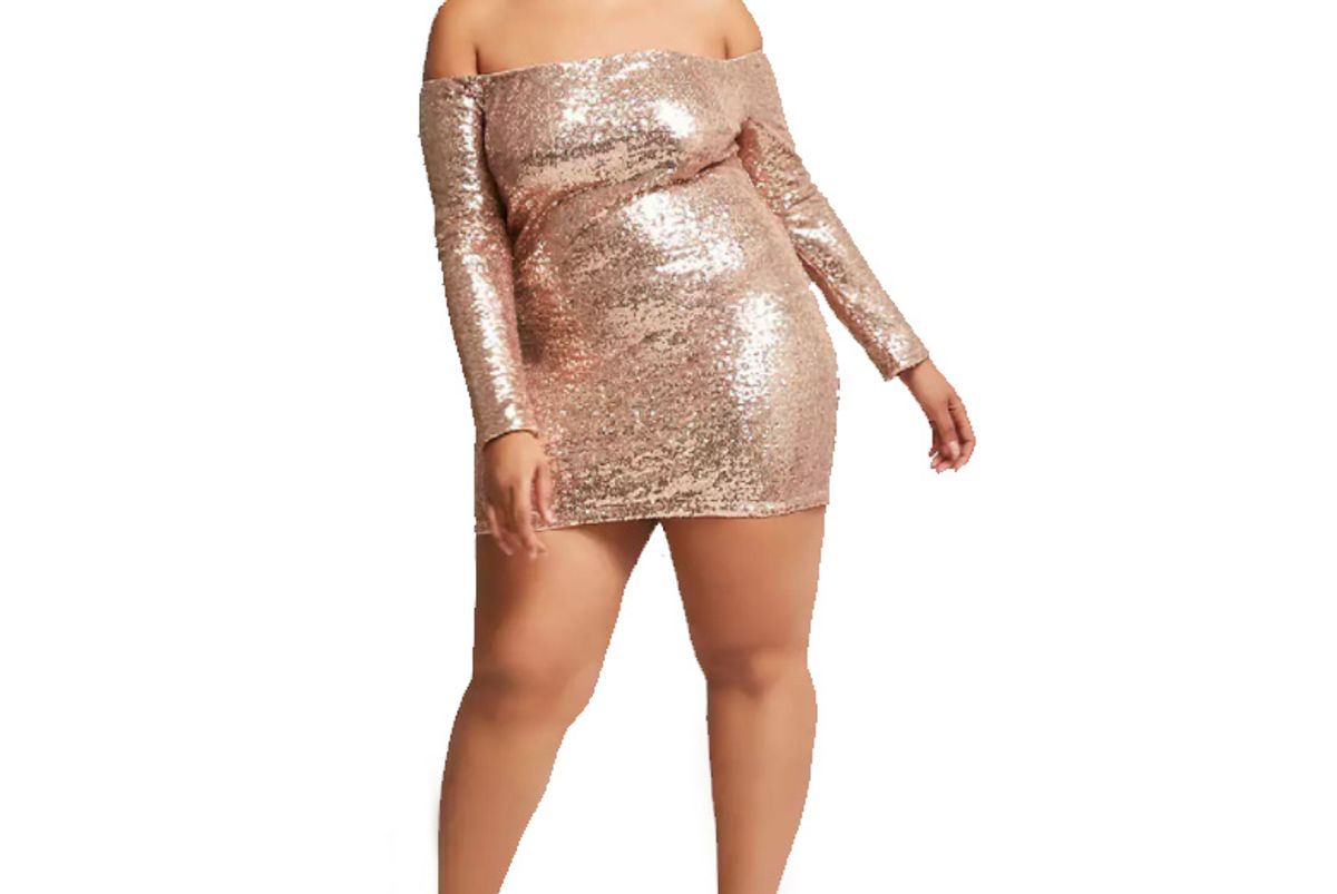 Plus Size Sequin Off-the-Shoulder Mini Dress