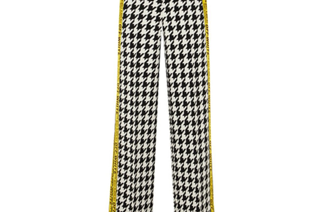 off white appliqued houndstooth wool blend wide leg pants