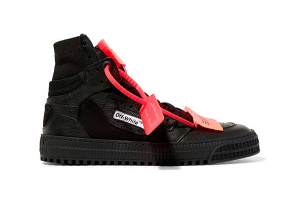 off-white appliqued logo-embellished textured-leather and mesh sneakers