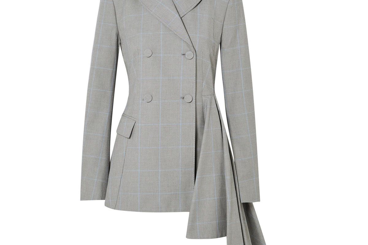 off-white asymmetric checked cotton blazer