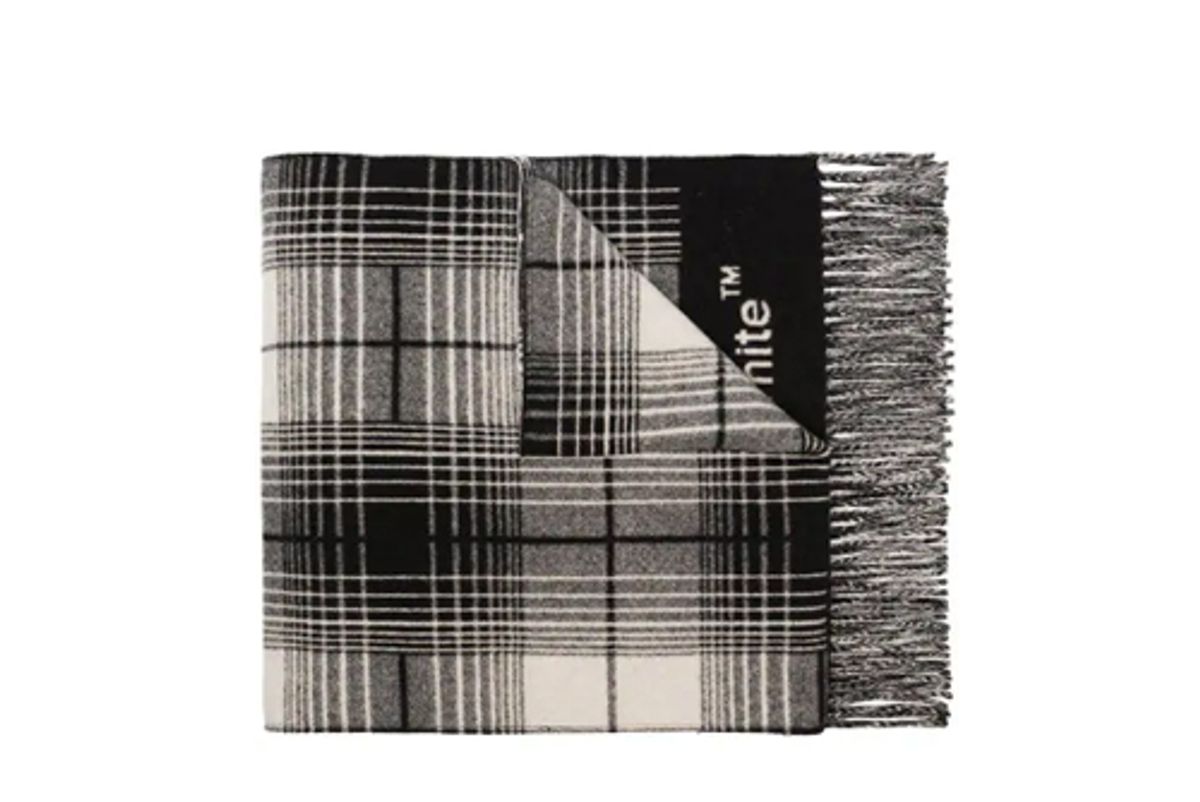 off white grey white and black check logo wool scarf
