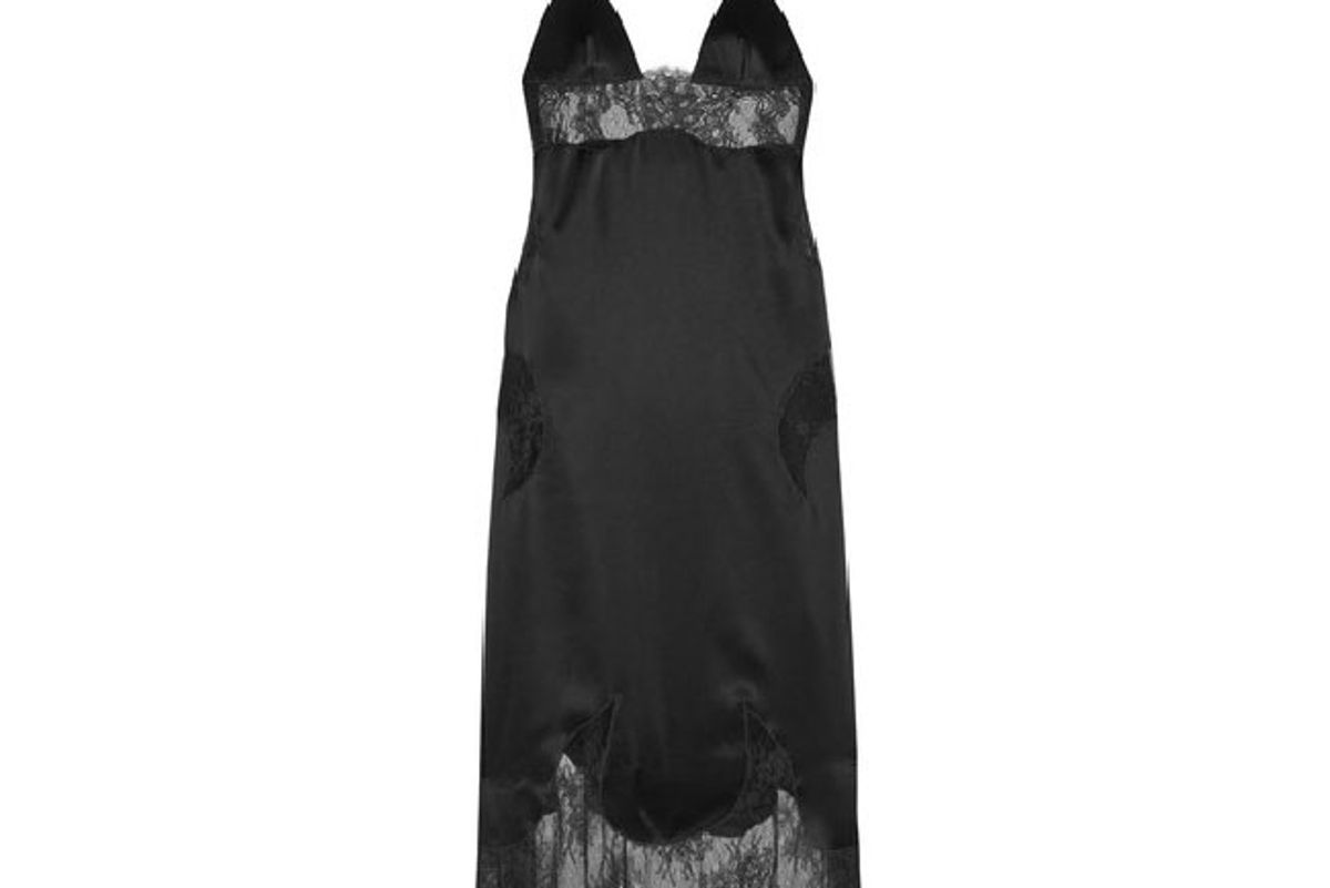 Lace-paneled satin midi dress