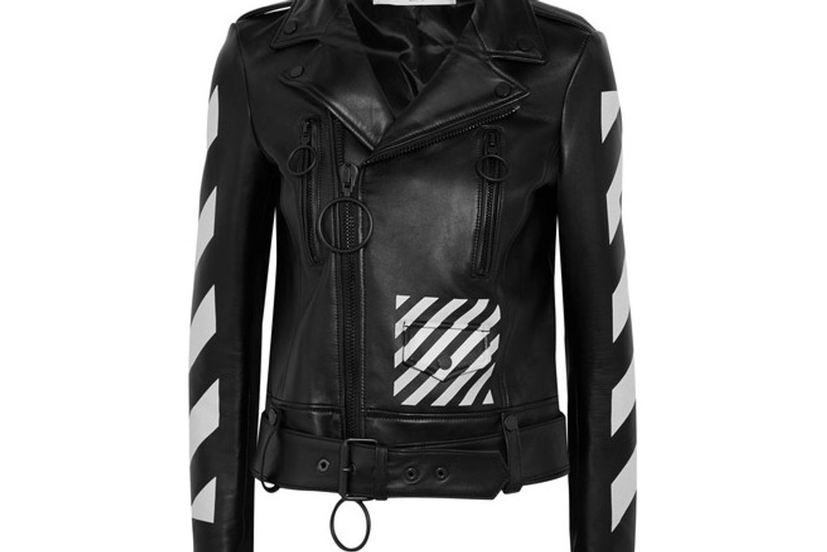 Printed Leather Biker Jacket