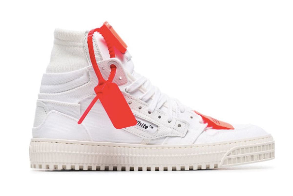 off white white off court canvas and leather high top sneakers