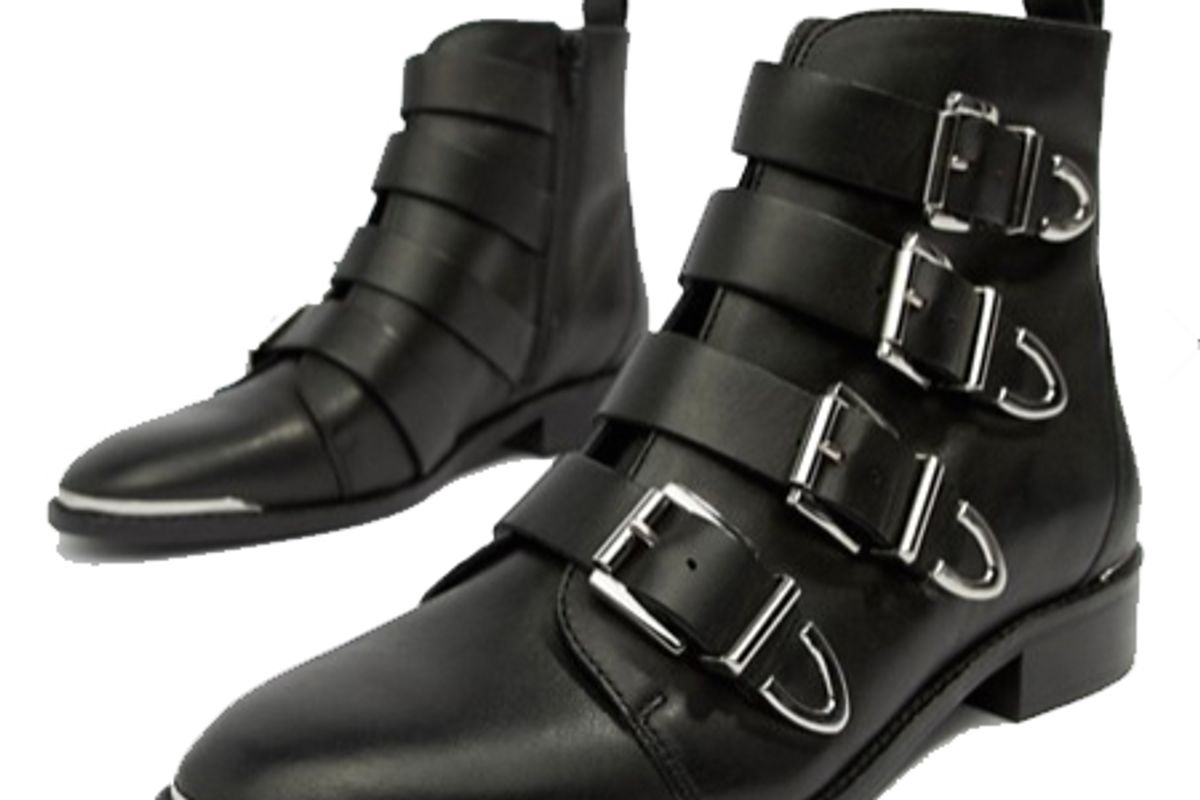 office archive four buckle black leather ankle boots