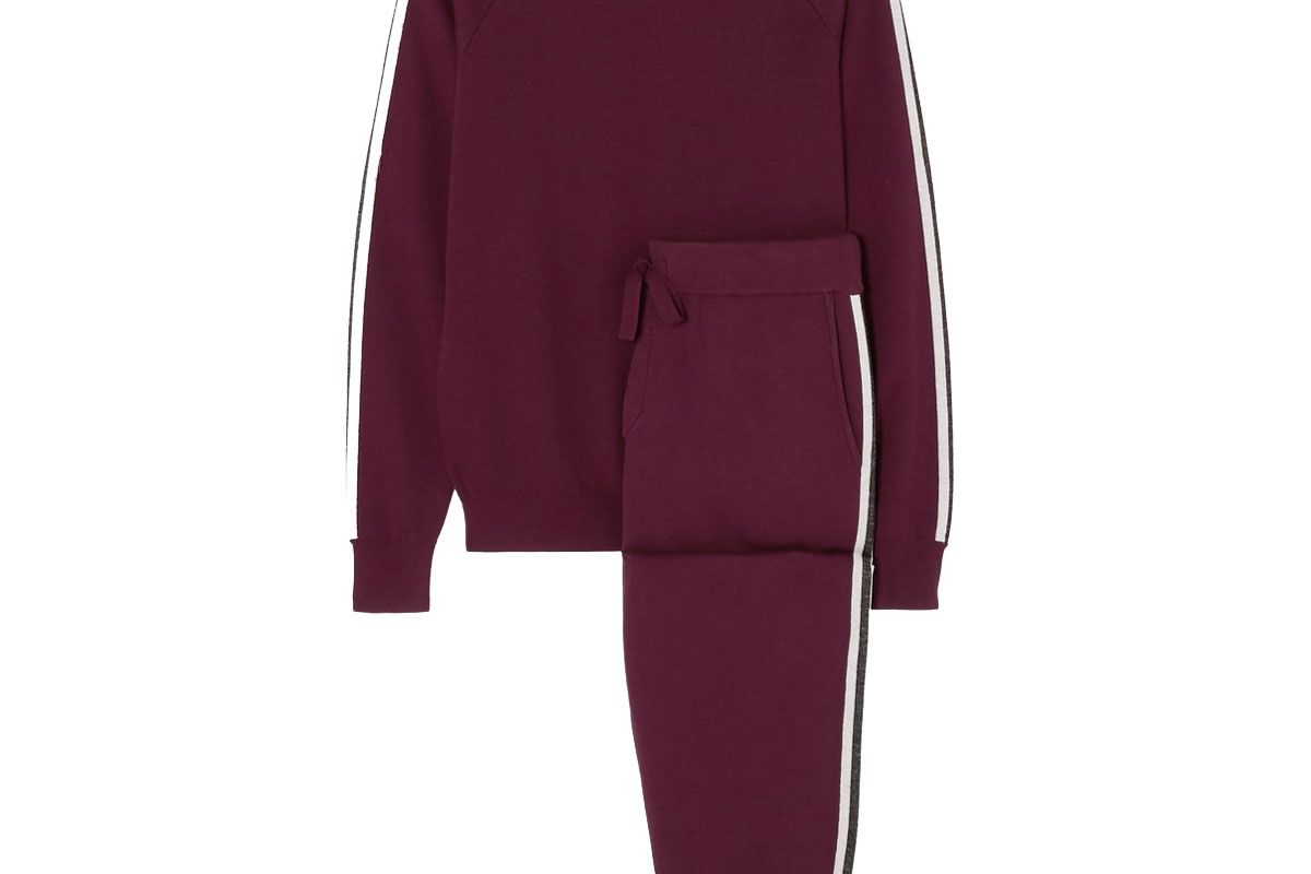 olivia von halle missy bordeaux striped silk and cashmere blend sweatshirt and track pants set