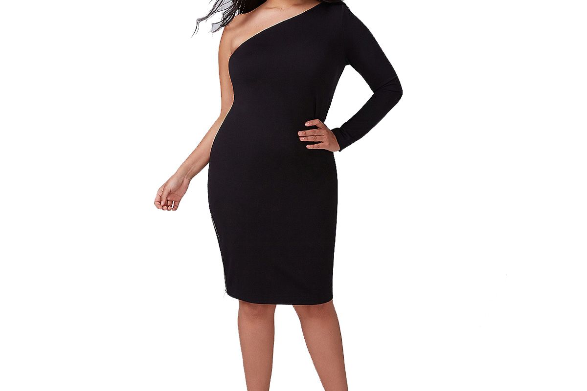 Fast Lane One-Shoulder Sheath Dress with Zipper Hem