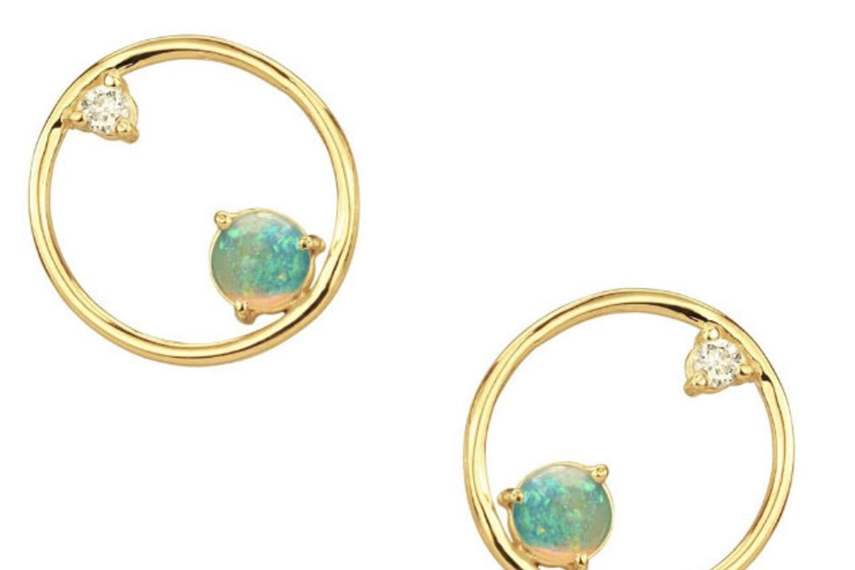 opal and diamond circle earrings
