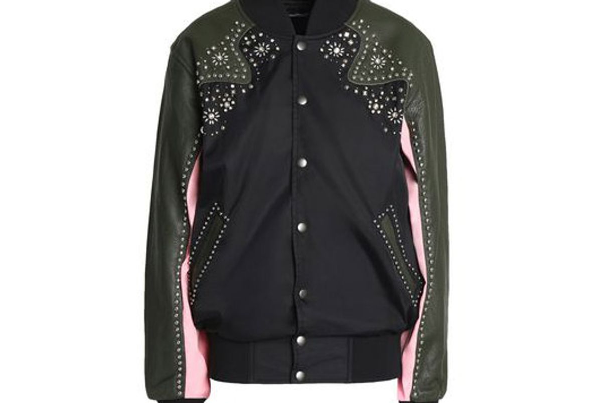 opening ceremony embellished leather paneled shell jacket