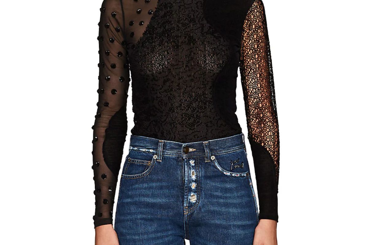 opening ceremony embellished mesh velvet bodysuit