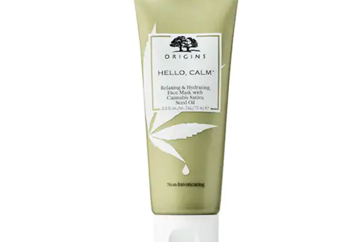 origins hello calm relaxing hydrating face mask with cannabis sativa seed oil