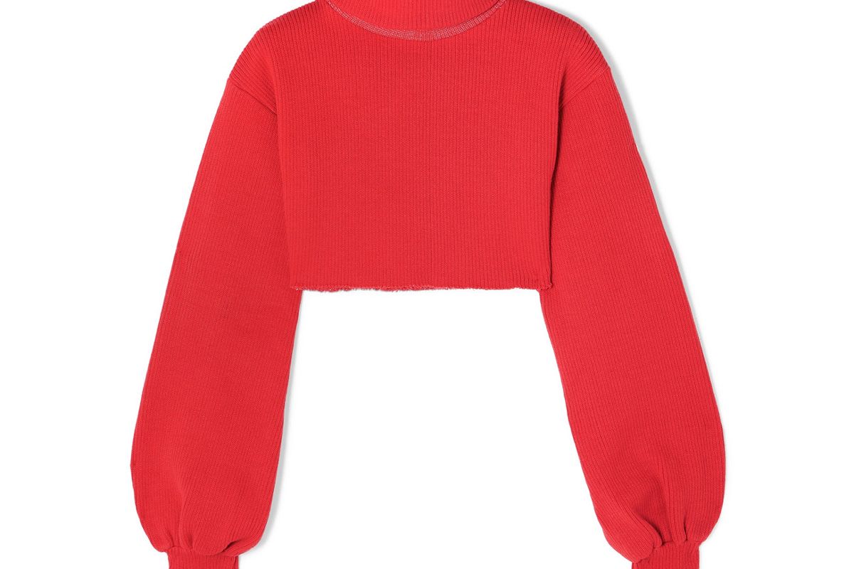 orseund iris distressed cropped ribbed knit turtleneck sweater