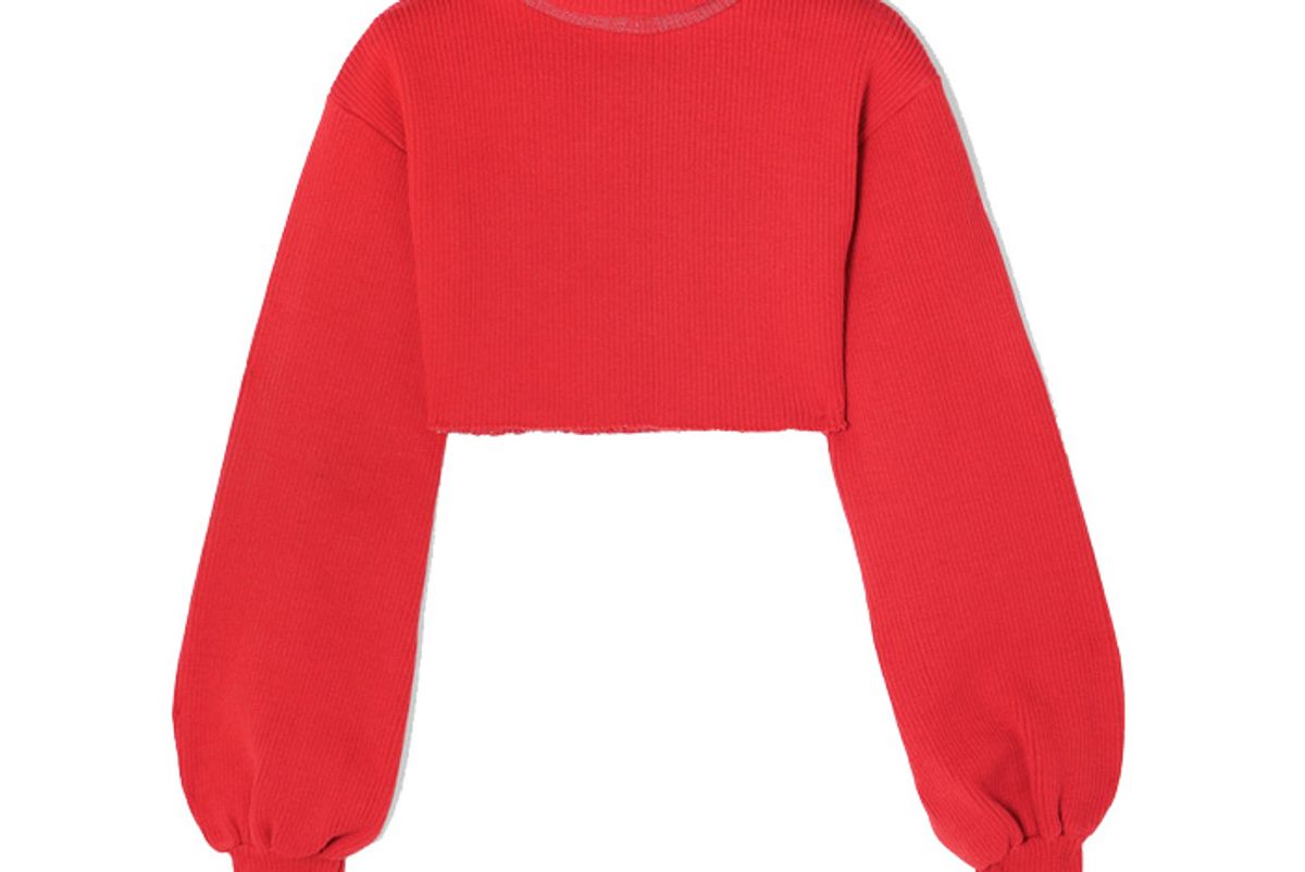 orseund iris distressed cropped ribbed knit turtleneck sweater