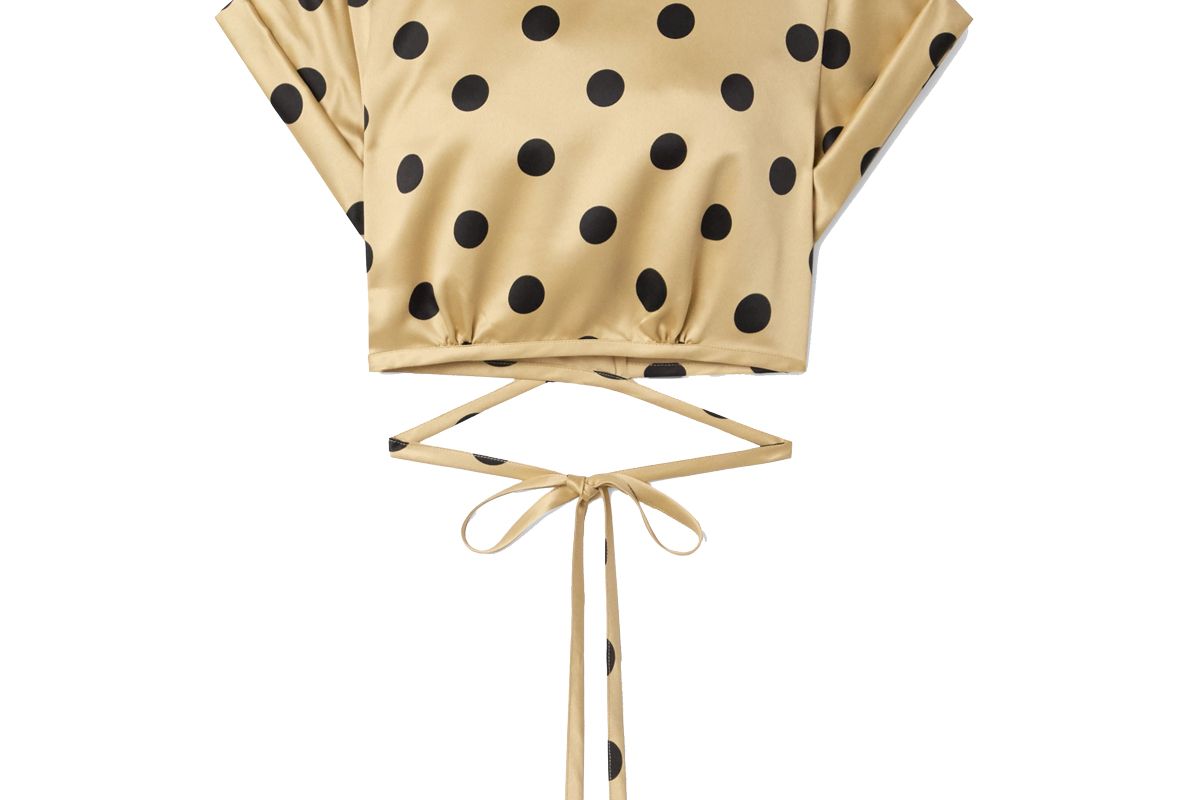 orseund iris le club cropped polka dot satin top