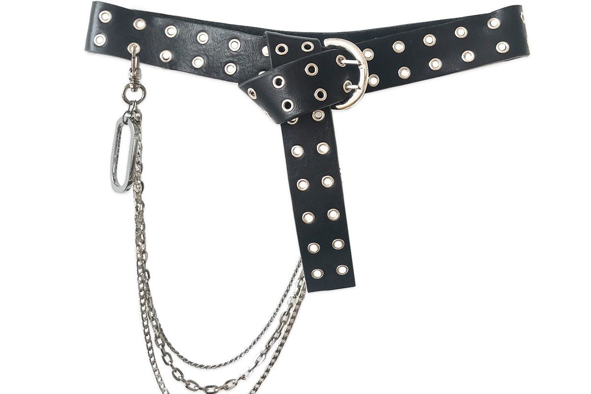 orseund iris leather belt with chain set