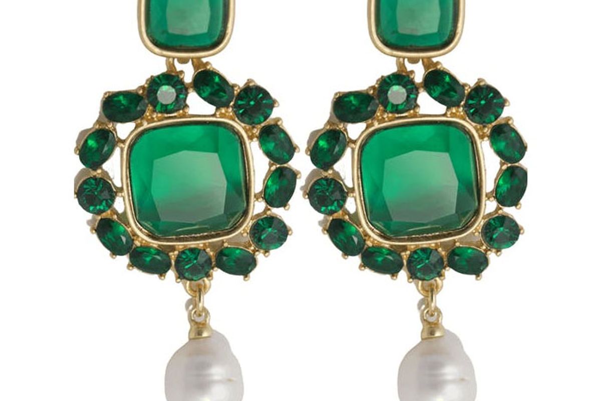 oscar de la renta 90s emerald pearl earrings