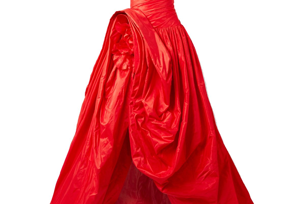 oscar de la renta asymmetric gathered silk taffeta gown