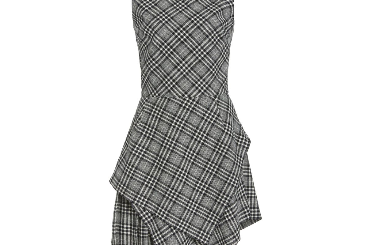 oscar de la renta asymmetric hem plaid wool blend dress