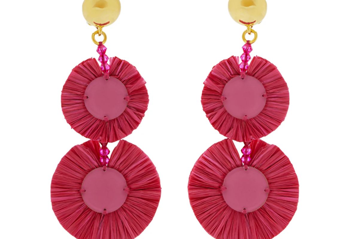 oscar de la renta bead embellished raffia disc drop earrings