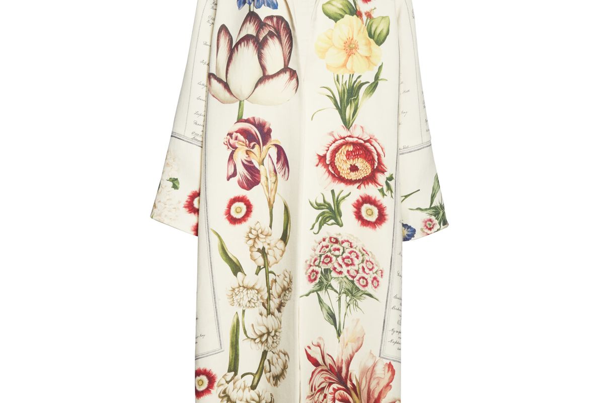 oscar de la renta floral wool open front coat