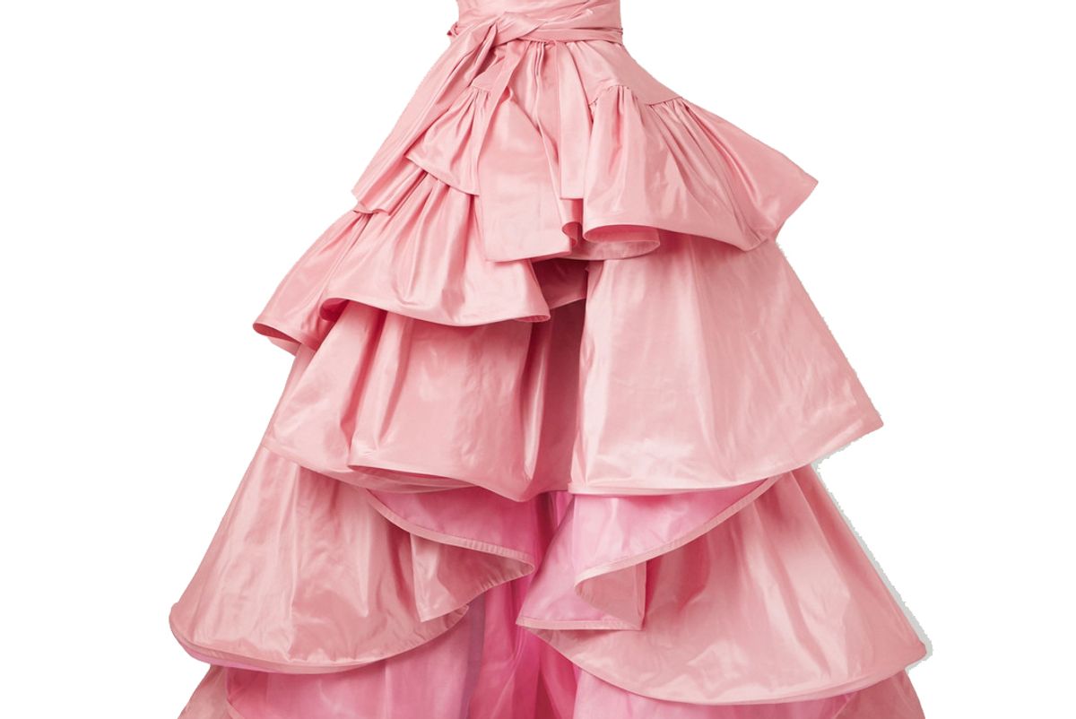 oscar de la renta ruffled asymmetric silk taffeta gown