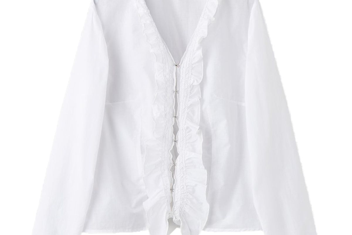 our legacy oma ruffle top white air poplin