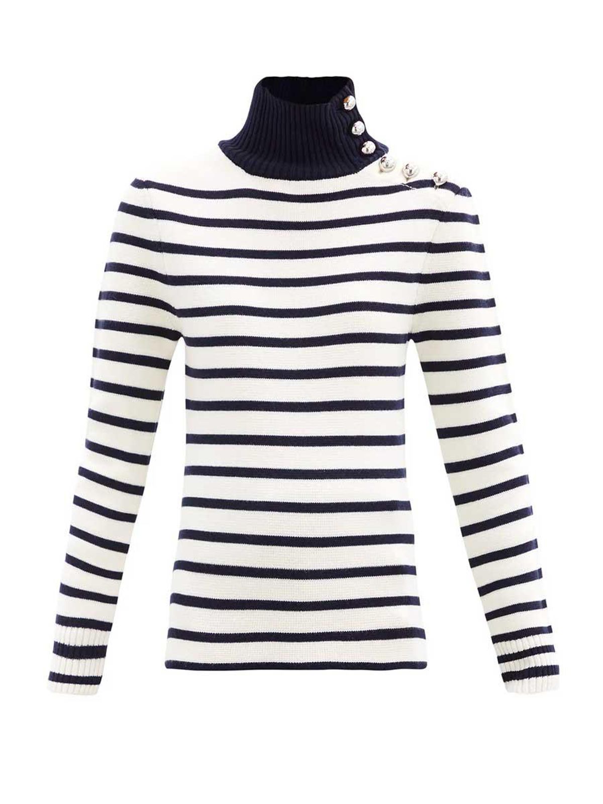 paco rabanne button embellished striped virgin wool sweater