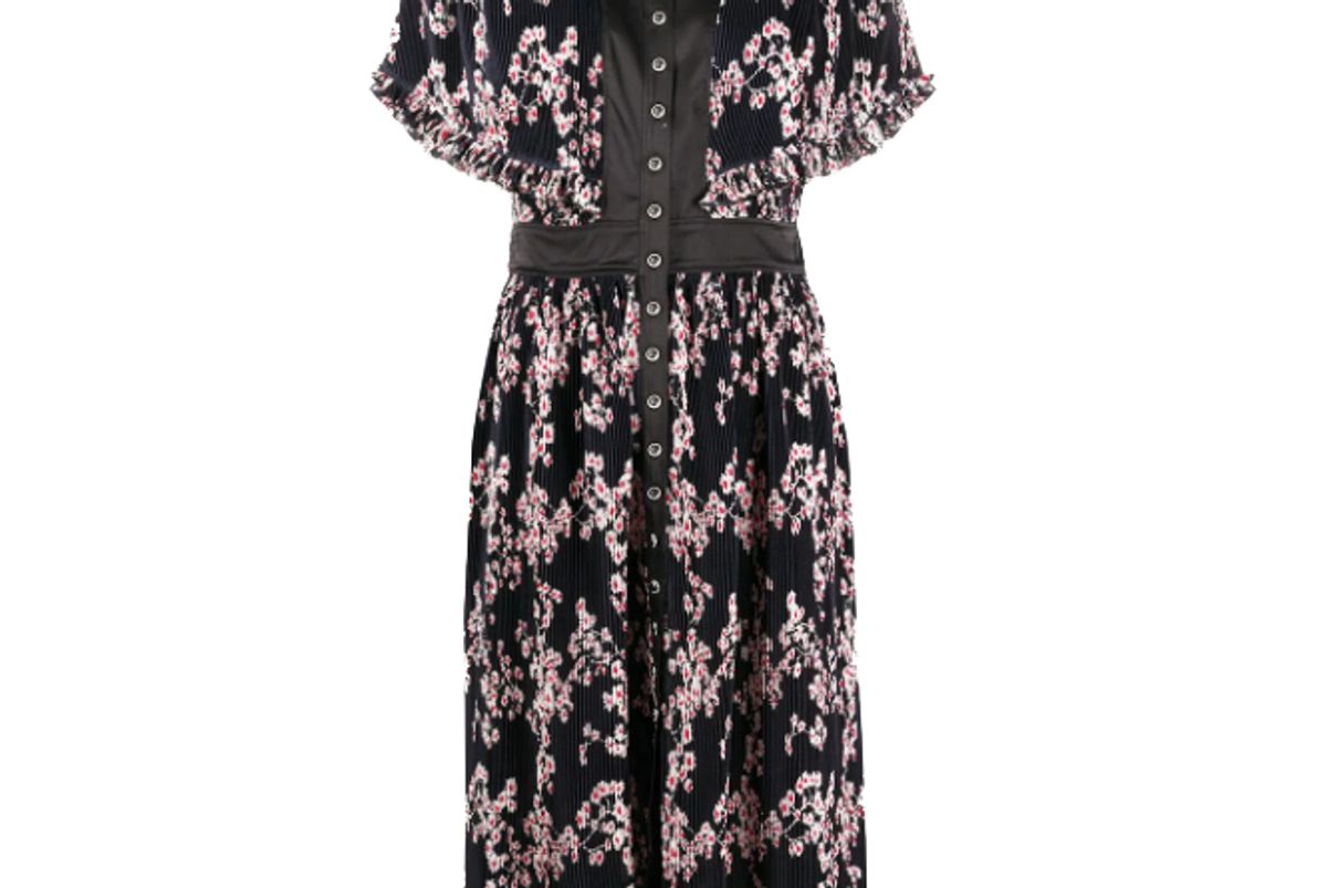paco rabanne floral print pleated midi dress