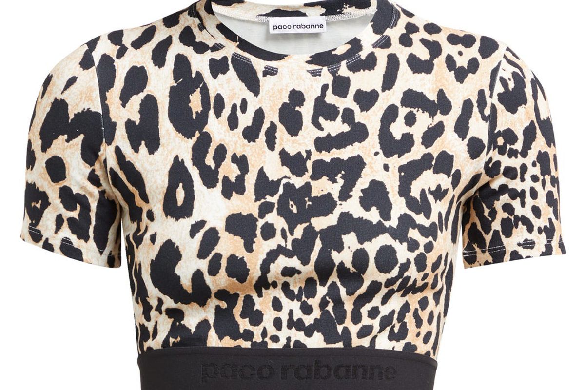 paco rabanne leopard print stretch jersey crop top