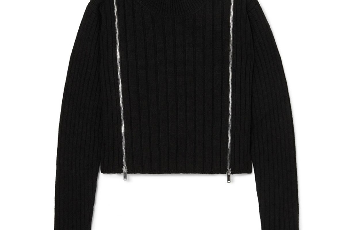 palm angels cropped zip detailed ribbed wool blend turtleneck sweater