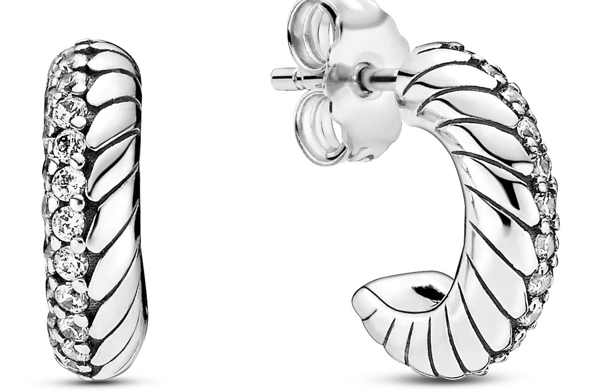 pandora pave snake chain pattern hoop earrings