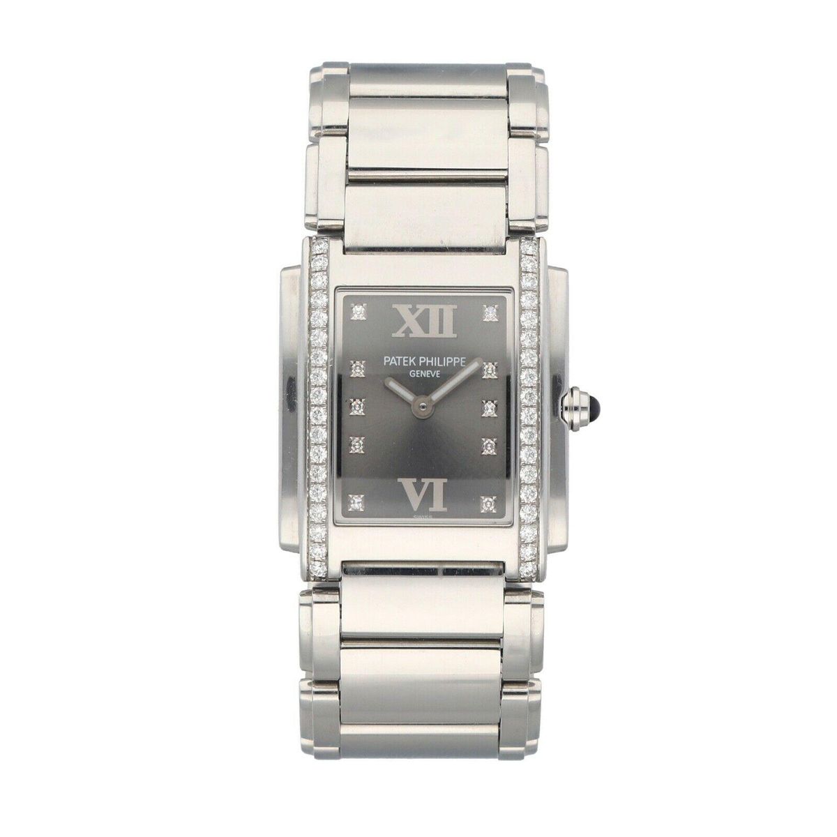 patek philippe 24 diamond stainless steel gray dial 25mm quartz ladies watch
