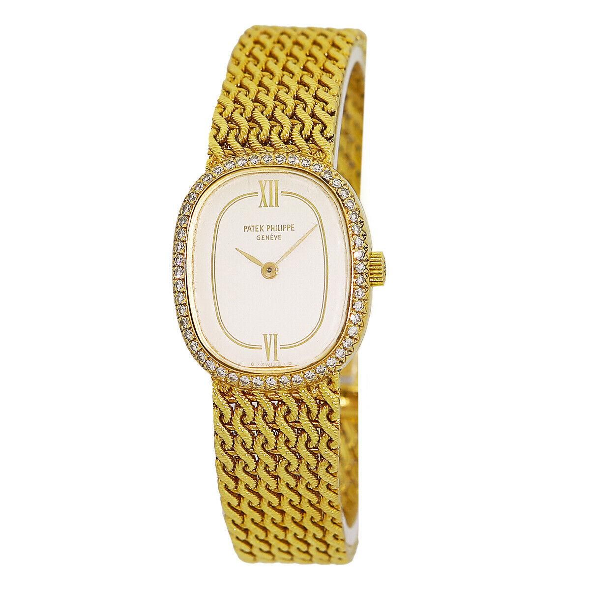 patek philippe lady 18k yellow gold diamond golden ellipse watch