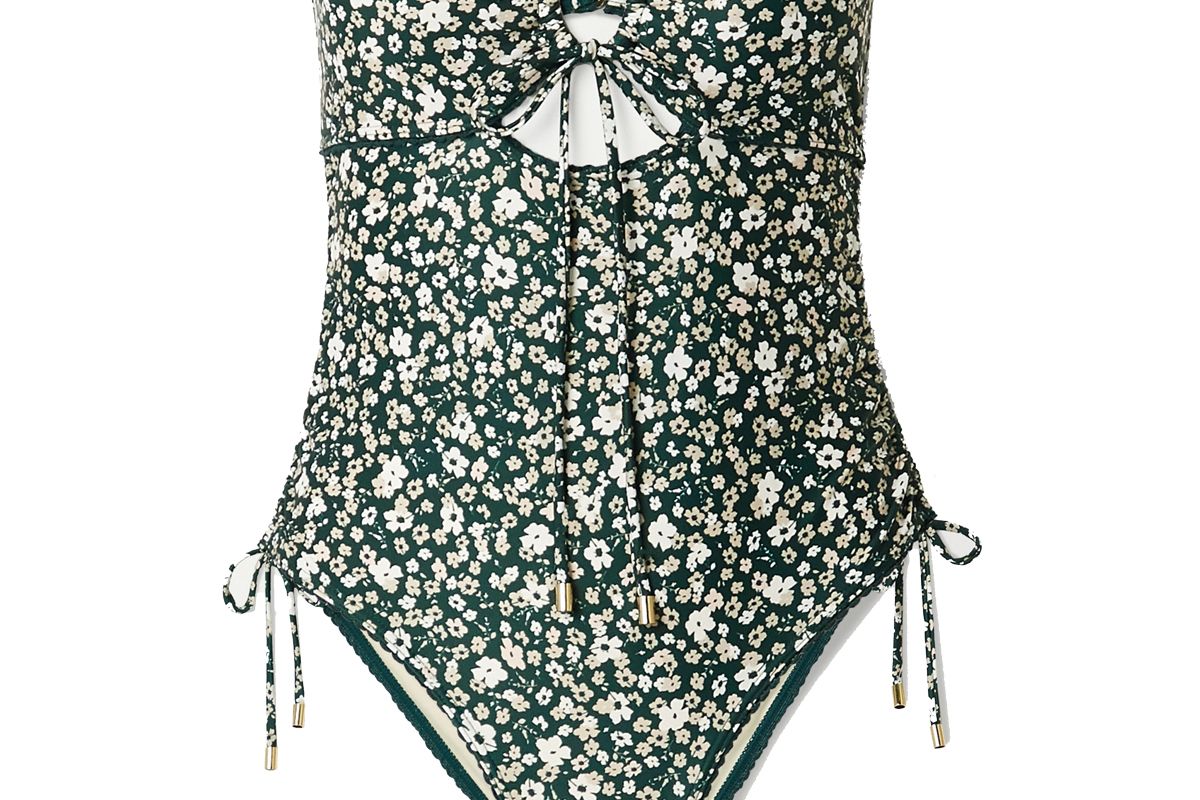 peony ruched cutout floral print swimsuit