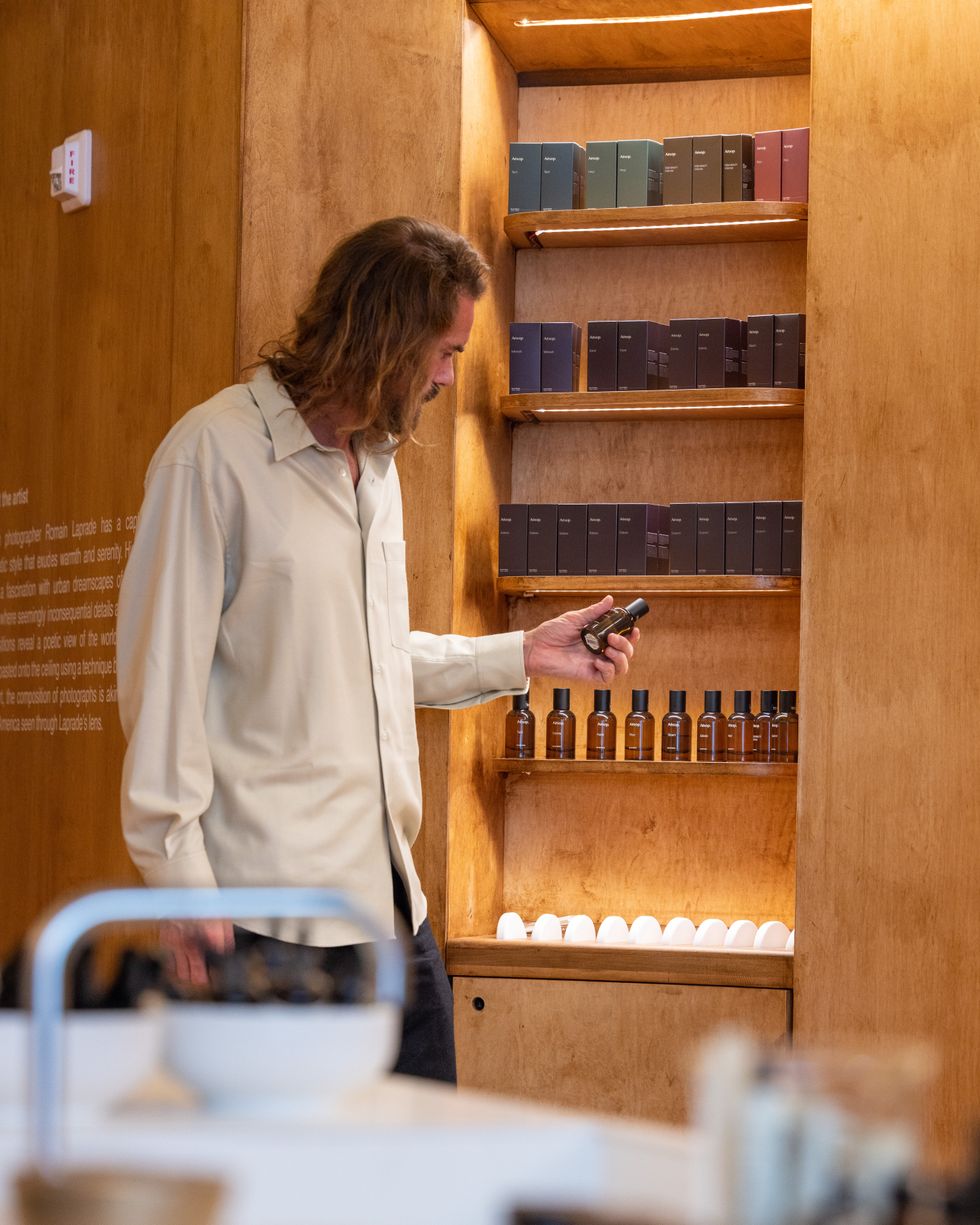 Perfumer Barnab\u00e9 Fillion in Aesop's newest location in New York's Meatpacking District.