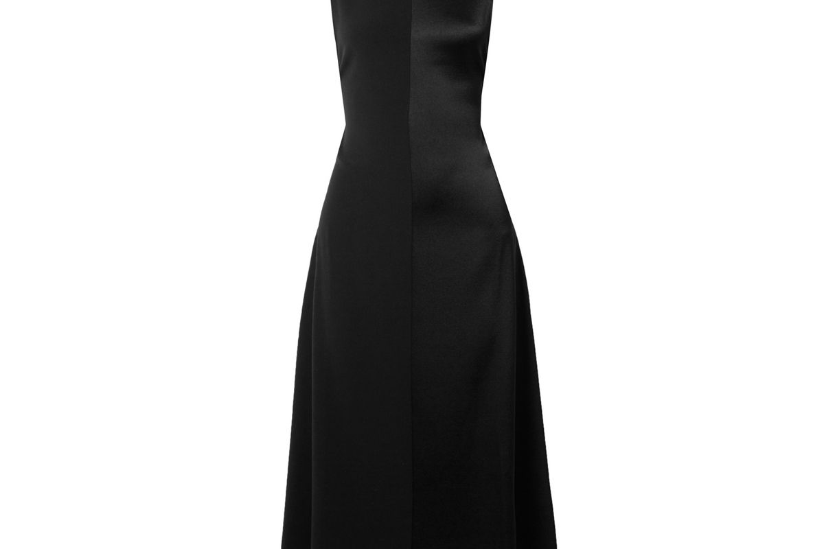 peter do open back paneled satin and crepe midi dress