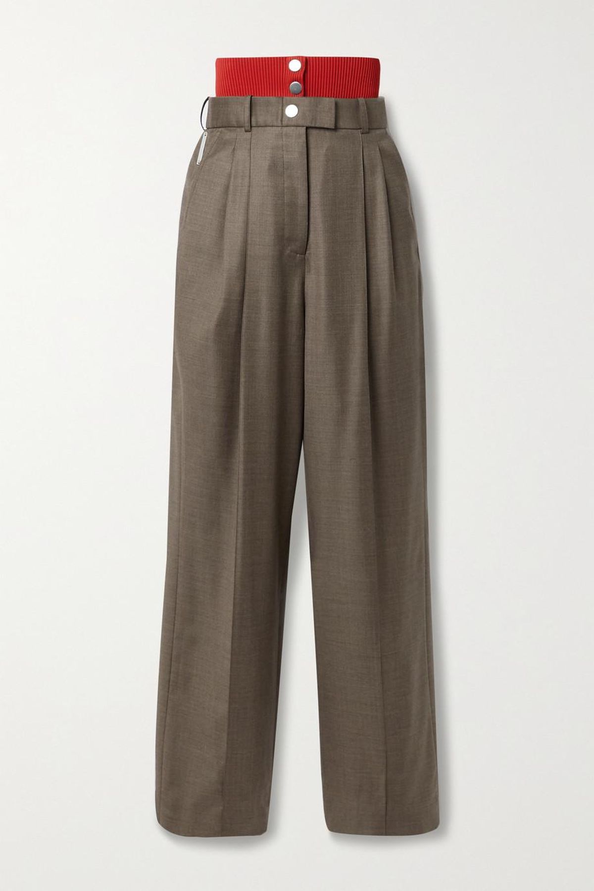 peter do ribbed knit trimmed wool straight leg pants